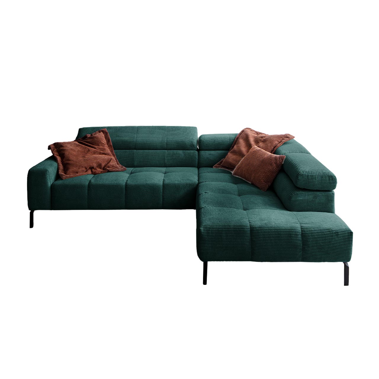 Cord Sofa TL 2746 - Farbe: Grün | Modell: Longchair rechts | Fertiggardinen