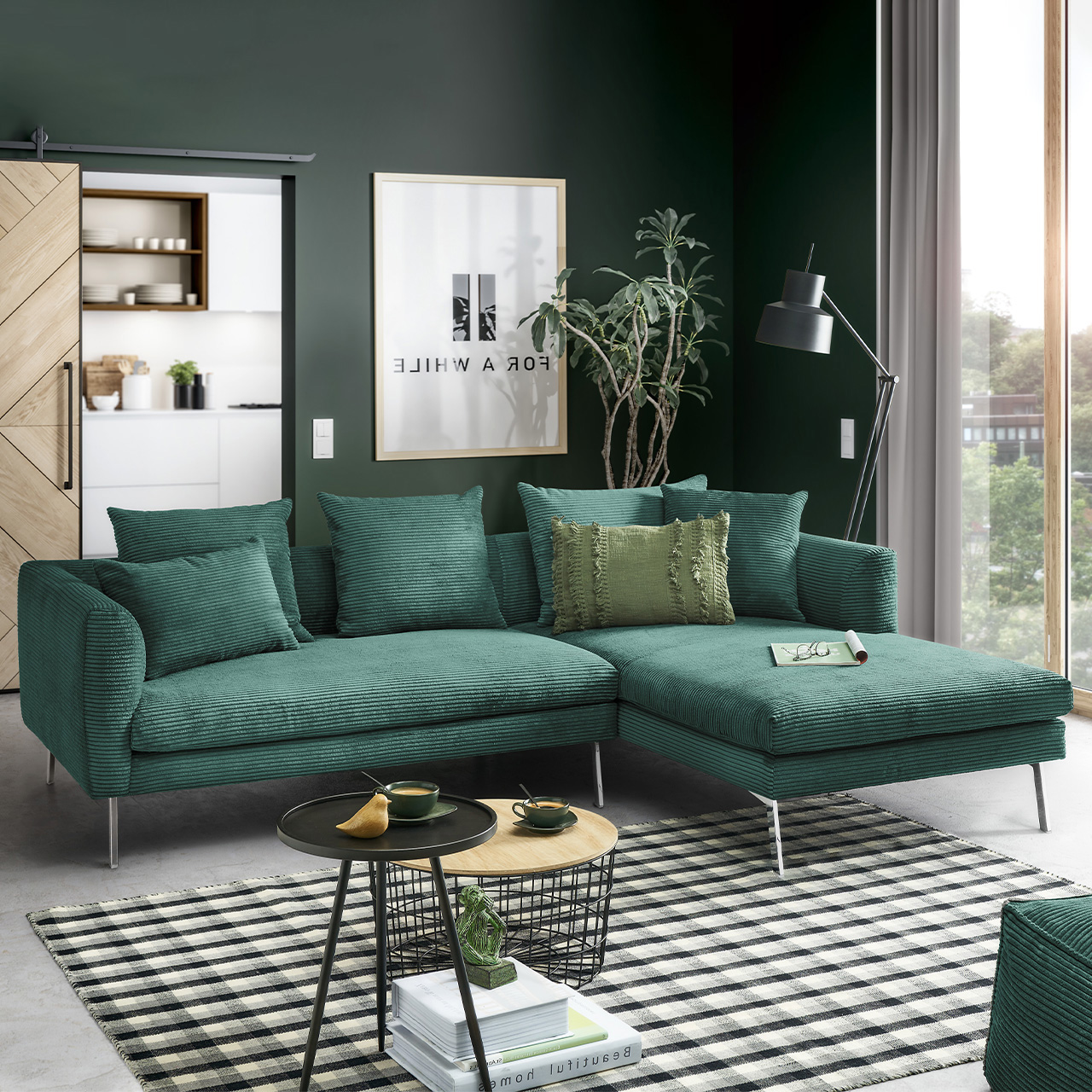 Avola Modell: Cord - rechts Cord Grün | Sofa Bezug: | Farbe: Longchair