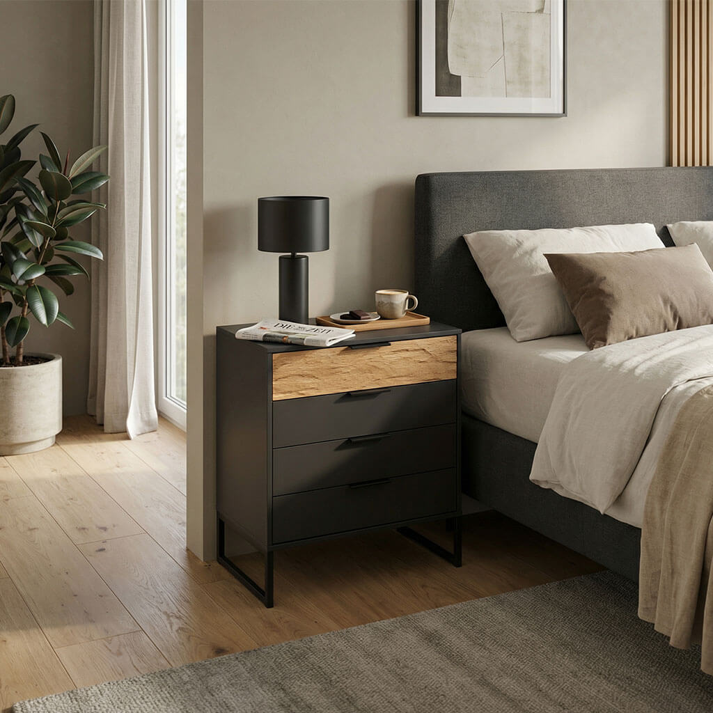 Nachttisch Amsterdam Nachtschrank mit Riffholz