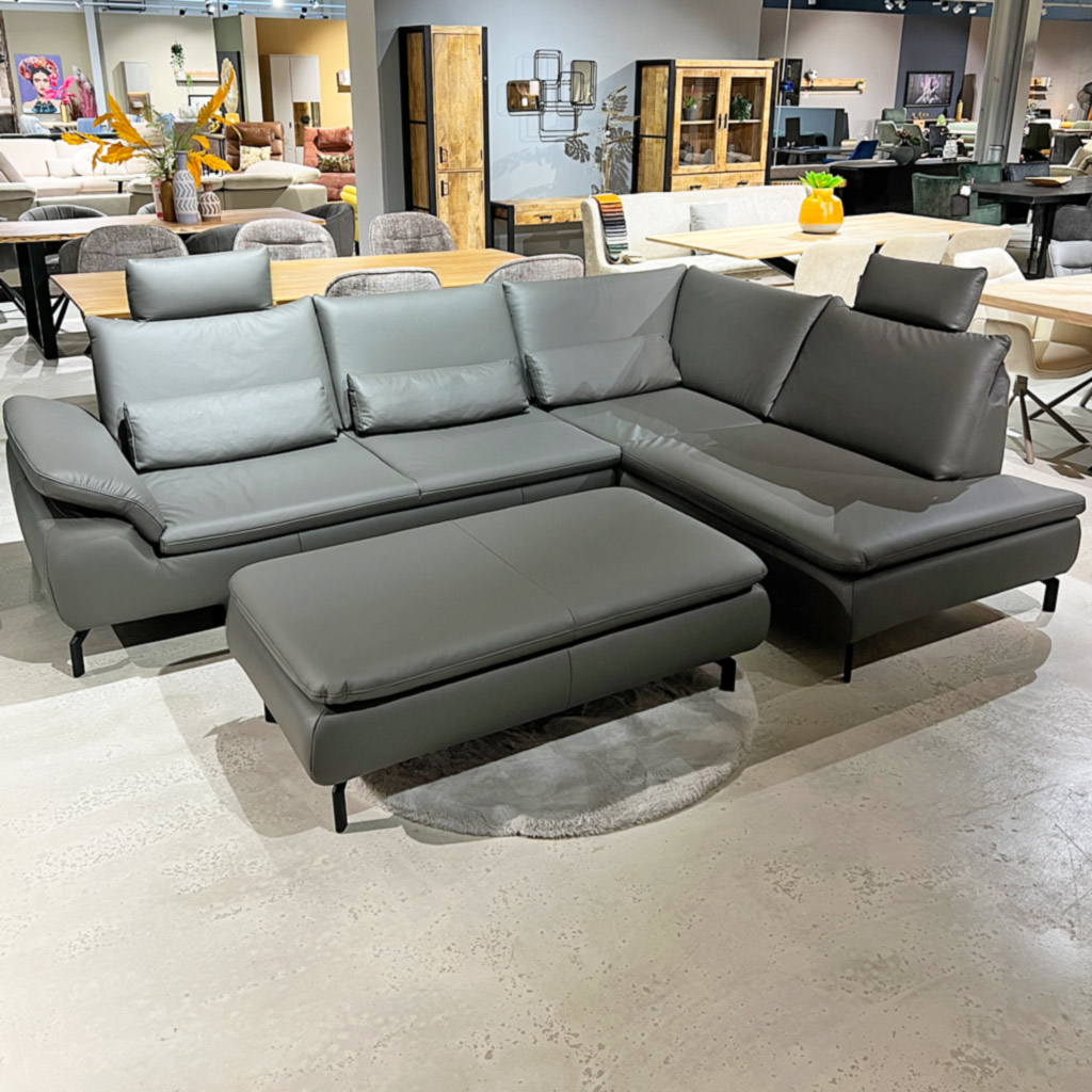 Ecksofa Echtleder mit Hocker MK 3022 