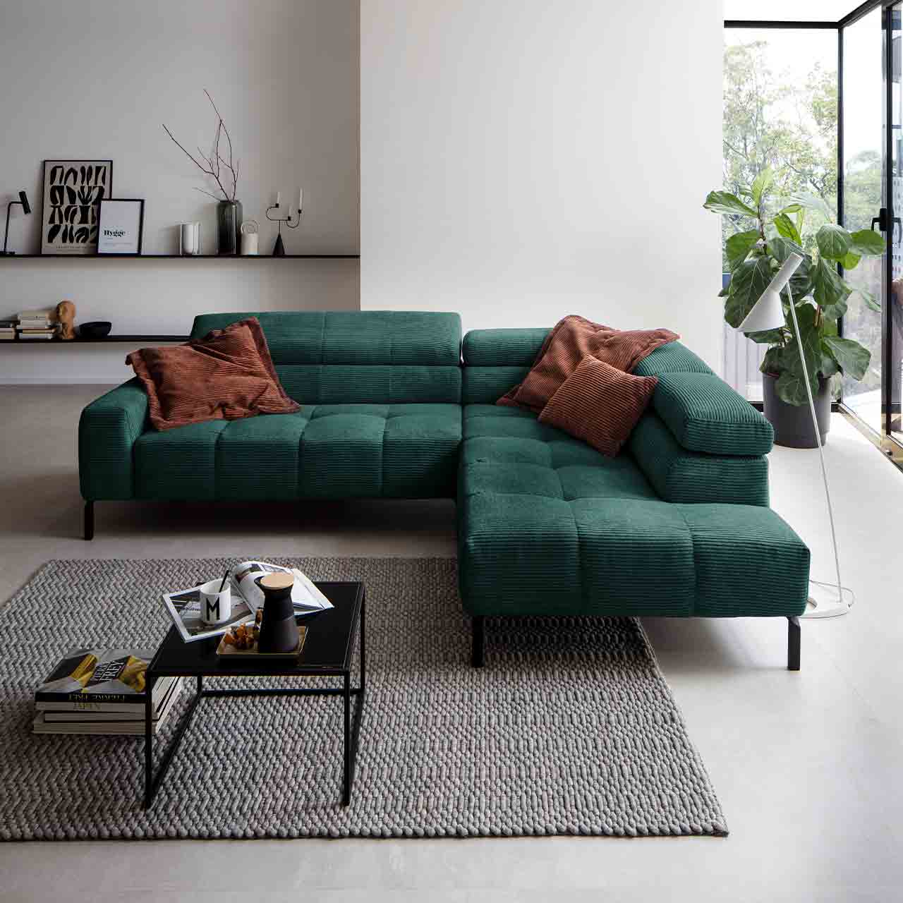 Cord Sofa TL rechts | Farbe: - Longchair Grün Modell: 2746